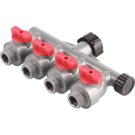 G3/4 Zoll Zinklegierung 4-Wege-Wasserhahnverteiler-Anschlussadapterventil Gartenzubehör (1/5)