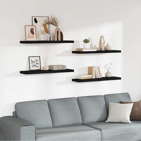 323840 vidaXL Floating Wall Shelves 4 pcs Black 90x23,5x3,8 cm MDF (1/5)