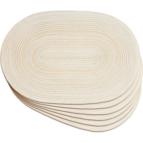 Lot de 6 Sets de table, ovale tressé, beige, résistant à la chaleur, pour salle à manger, intérieur et extérieur