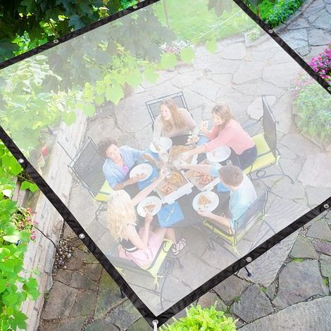Telone di copertura trasparente e impermeabile 2 x 2 m, in materiale sintetico, antipolvere e impermeabile, con occhielli per mobili da giardino, auto e altro. (1/5)