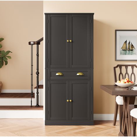 Meuble de rangement 182 cm avec 4 portes, 1 tiroir, étagères réglables, noir HAVRYA (1/5)