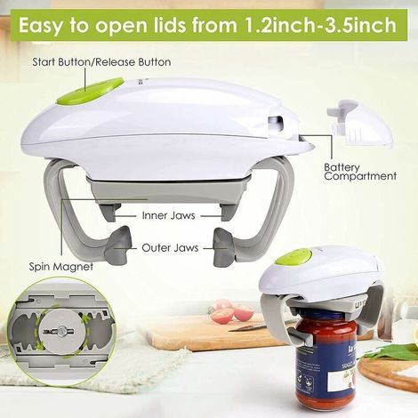 Apribarattoli elettrico automatico – Magnete intelligente per barattoli sigillati – Apertura senza sforzo – Compatibile con coperchi da 3,8 a 10,2 cm (1/4)