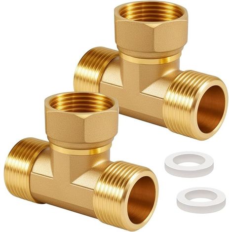 AGxIGxAG Lot de 2 raccords en T en laiton 1" - 1" - AGxIGxAG - Raccord en T 90° - DN25 - Raccord d'eau à 3 voies - Pour climatisation, climatisation, plomberie (1/5)