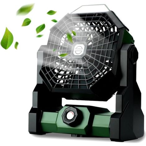 Ventilatore portatile ricaricabile da campeggio con lanterna a LED,rotazione a 270°,8 velocità,USB-C,ideale per campeggio e viaggi,colore verde (1/2)