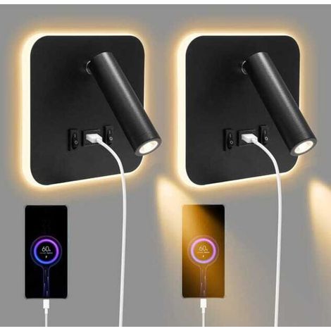 (2 pièces) Applique murale LED intérieure, veilleuse avec interrupteur, applique murale rotative 360°, lampe de lecture 3000K (1/5)