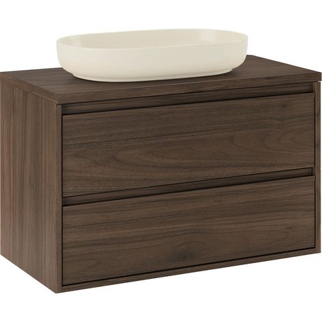 Meuble simple vasque 80cm Edmé Bois foncé (1/5)