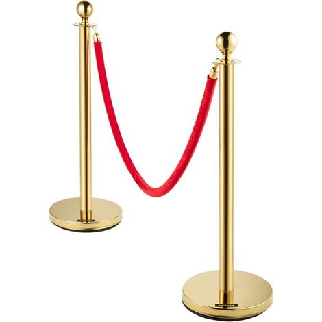 Poteau de guidage en acier inoxydable - Lot de 8 pièces - 4 cordes de velours rouges - 1,5 m (1/5)