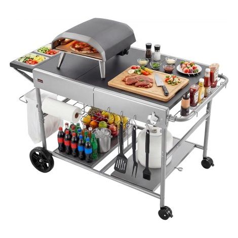Carro de Barbacoa para Exterior, Mesa de Barbacoa con Ruedas y Estante, Carrito con 4 Recipientes para Especias, Tapas y Ganchos, Mesa Auxiliar para Jardín, Picnic, Cocina, Patio (1/5)