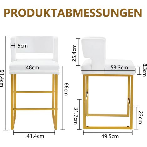 Lot de 2 chaises de salle à manger blanc et doré en similicuir 48 x 53.3 x 91.4 cm HOMAIRE (1/5)