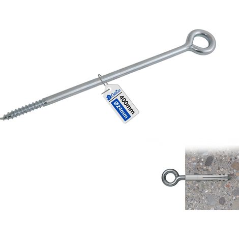 Boulon à œil galvanisé 350 mm – Tige filetée robuste avec anneau fermé – Piton à visser pour fixation bois et méta – GeZu Impex