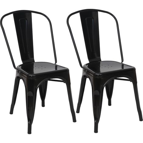 Set 2x sedie bar bistrot impilabili design industriale HHG-808 metallo verniciato nero