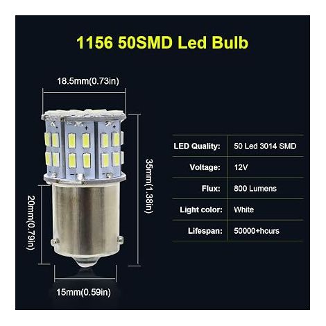 1156 BAU15S PY21W Ampoules Clignotants LED Blanc 6000K 800LM 3014 50 SMD Clignotants LED Avant Arrière Voiture (1/4)