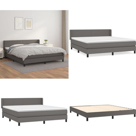 Sommier à lattes de lit avec matelas Gris 180x200 cm Similicuir - Lit Tapissier - Lit Double - Matelas À Ressorts Ensachés - Sommier À Lattes - Literie - Home & Living (1/5)
