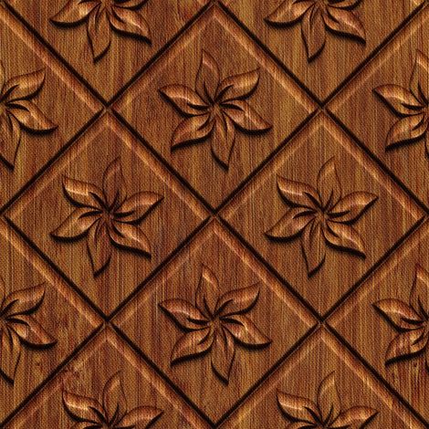 Tela decorativa Oxford para exteriores - motivo: flores talladas en madera (1/5)