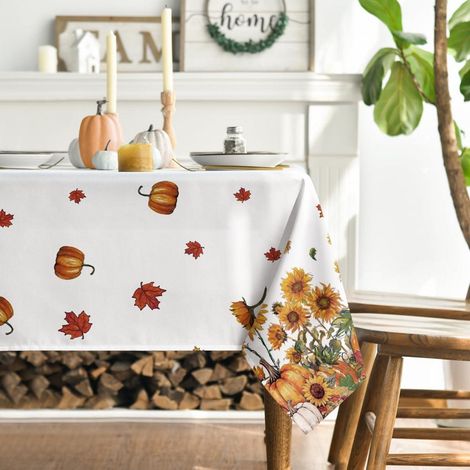 Herbstliche Tischdecke mit Sonnenblumen und Kürbissen, 140x220 cm, rechteckig