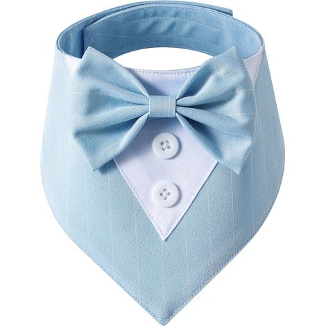 Nœud Papillon Pour Chien - Collier Ajustable En Polyester Et Coton - Costume Rayé Bleu Pour Mariage Anniversaire Fête - Taille XS S M (1/5)