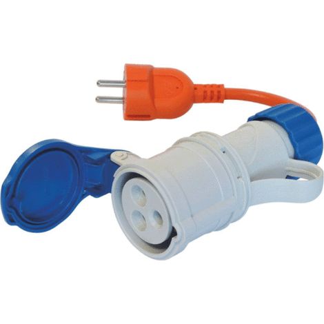 Adaptateur fiche mâle 2P+T avec prise femelle à clapet CE17 230V (1/2)