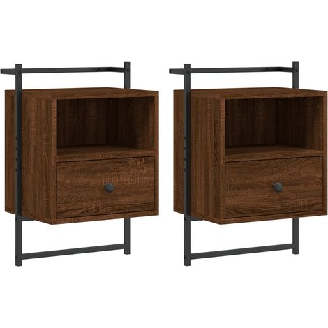 Set di 2 comodini sospesi con cassetto e vano a giorno 40 x 30 x 61 cm multistrato marrone e metallo DEC034155