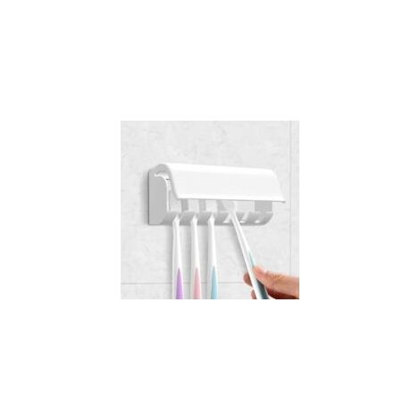 Soporte de pared para cepillos de dientes con tapa para ducha, organizador para furgoneta camper, colgador de plástico autoadhesivo de 6 ranuras para cepillos de dientes - Crezuo