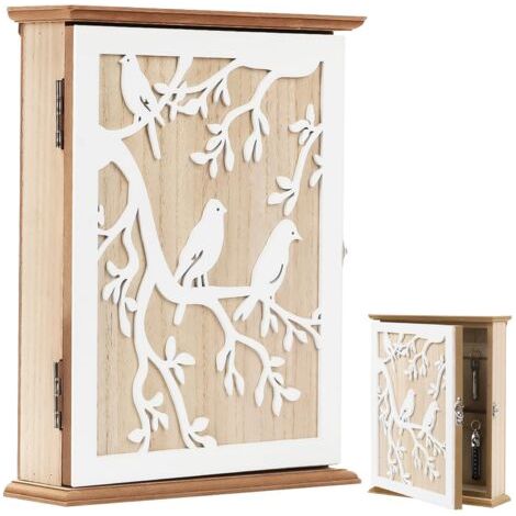 Boite a Clef Decorative, 26 X 20 X 6 Cm Armoire a Clef Murale Boîte à Clés en Bois avec 6 Crochets, avec Vis, Vintage, pour Les Entrées, Les Couloirs et Les Bureaux (B) (1/5)