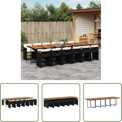 The Living Store 13-tlg. Garten-Essgruppe mit Kissen Schwarz Poly Rattan - Gartengestelle - Gartenmöbelset - Outdoor Möbel - Esstisch Set - Terrassenmöbel (1/5)