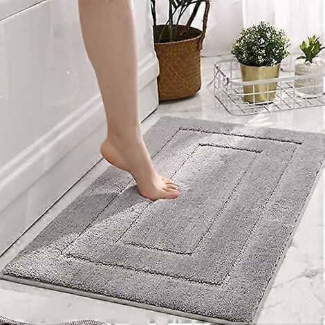 1 tapis de bain gris, antidérapant, extra doux et absorbant, en microfibre, lavable en machine et nettoyable à sec. (1/5)