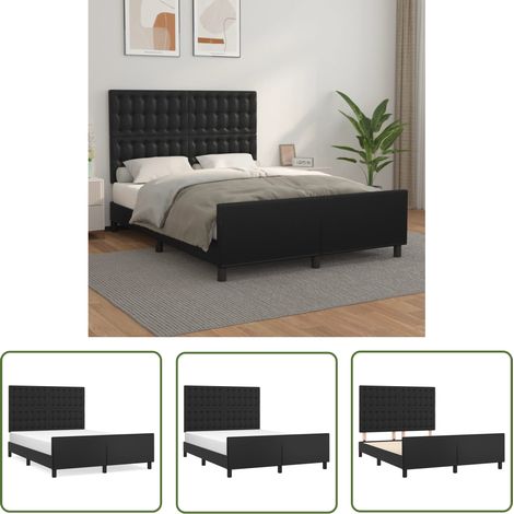 The Living Store Cadre de lit sans matelas noir 140x190 cm similicuir - Cadre De Lit - Lit Double - Lit Avec Têted'appui - Tête De Lit Ajustable - Similicuir (1/5)