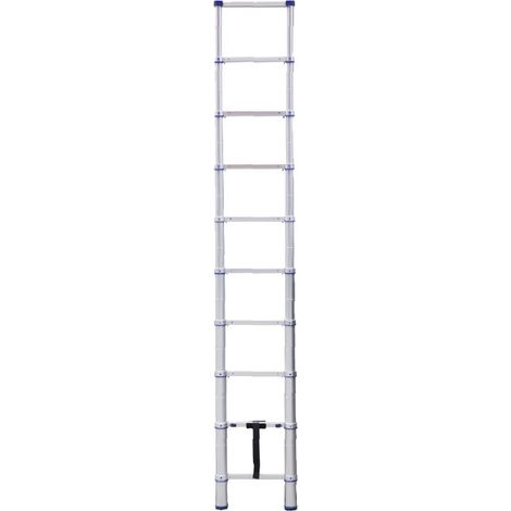 Tubesca Comabi – Échelle télescopique 3.80M 10 marches alu 94829 – Sabots antidérapants – Norme EN 131-6 – Pour chantiers humides
