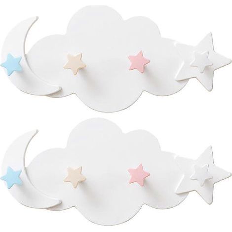Set mit 2 selbstklebenden Wandhaken in Form einer Wolke, eines Mondes und eines Sterns (weiß) – 29,8 x 14 cm – Weiß (1/3)