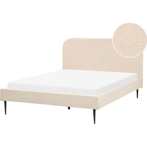Cama con somier 140 x 200 cm minimalista tapizada cabecero base listones bouclé beige Flayat