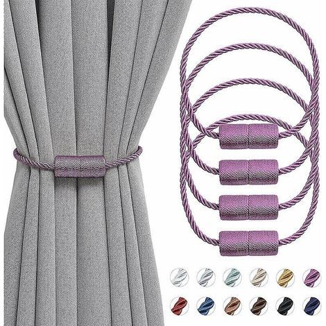 Juego de 4 alzapaños magnéticos para cortinas hechos a mano de 40,6 cm con cuerda lateral trenzada, prácticos para el hogar y la oficina (morado) (1/5)