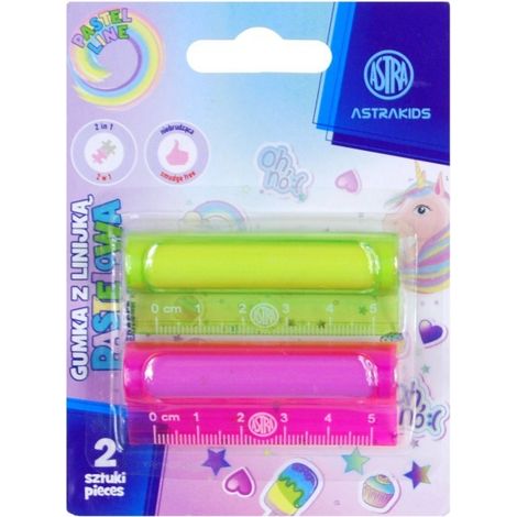 Radiergummi und Lineal. 2-in-1 Astrakids. Einhorn, 2 Stück.