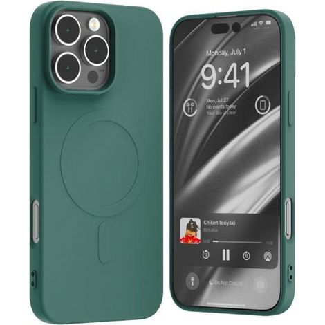Funda Mercury MagSafe de silicona semipermanente para iPhone 16 Pro Max de 6,9 pulgadas, color verde.