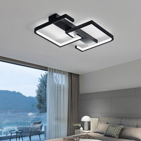 Plafonnier LED à intensité variable, variateur tricolore, interrupteur mural, 34 W, noir, design moderne, pour chambre à coucher, salon, cuisine et couloir [Classe énergétique G]