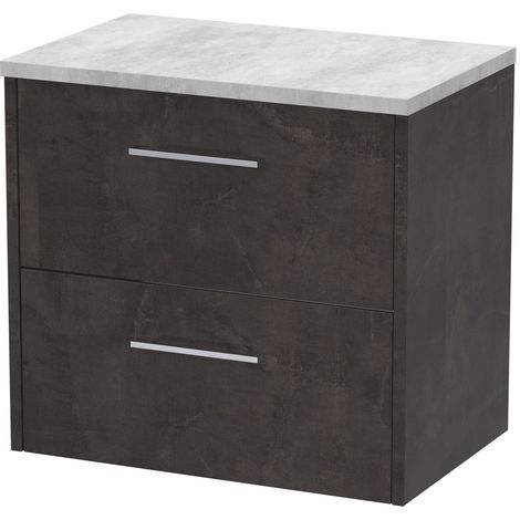 Hudson Reed Juno Matt Metallic Slate 600mm Wall Hung 2 Drawer Vanity Unit with Bellato Grey Worktop - JNU2624LBG (1/5)