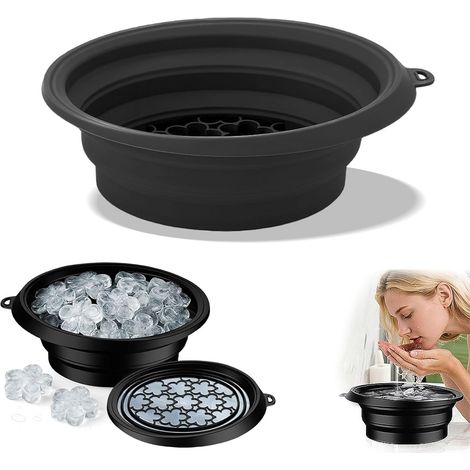 Ice Face Bowl, 29,5 x 23 x 10 cm Bassine Pliable Silicone Bac à Glaçons Intégré, Bol de Bain Glacé pour le Visage, Bol de Bain de Glace, pour le Lavage à la Maison ou en Voyage (Noir) (1/2)