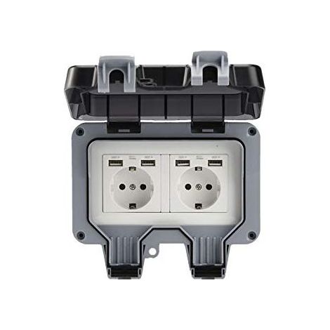 Prise murale extérieure double avec USB étanche résistante prise électrique avec boîte murale (double) (1/5)