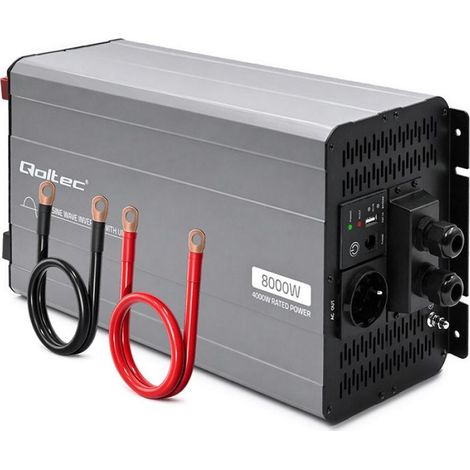 Convertidor de voltaje de onda sinusoidal pura Qoltec con UPS  12V a 230V  4000/8000W  USB  Compatible con LiFePO4 GEL AGM