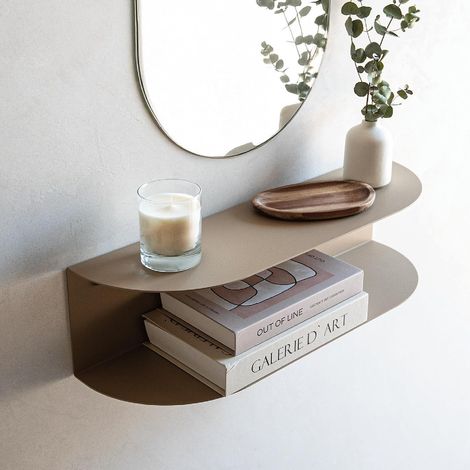 Console d’entrée en métal 60 cm,Étagère Murale Design 2 Niveaux,comme Meuble d’entrée Suspendu,Table de Chevet ou Coiffeuse (1/4)