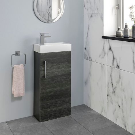 400mm Charcoal Grey Bathroom Vanity Unit with Basin Sink Storage with No Tap (1/8)