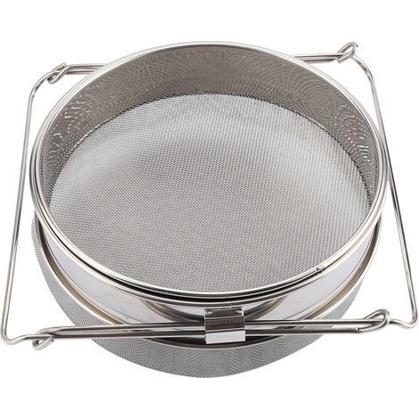 Ortviai Filtre à Miel Double Couche en Acier Inoxydable avec Bras Réglables – 24 cm, Haute Qualité