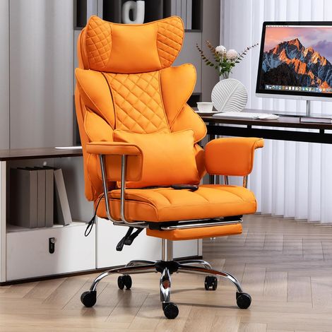 Massage-Bürostuhl bis 227 kg, bequemer Gaming-Stuhl für große und kräftige Personen mit höhenverstellbarer Kopfstütze und Lendenwirbelstütze, ergonomischer Bürostuhl mit Fußstütze, PU-Leder, 4-stufige (1/5)