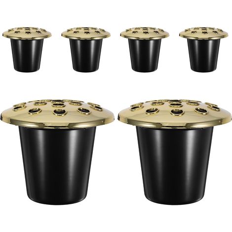 6 Pièces Lot de 6 Pots de Fleurs Commémoratifs Noirs à 16 Trous Motif Lotus, Inserts en Plastique Résistants aux Intempéries, Porte-Fleurs de Cimetière pour Décorations Extérieures (1/5)