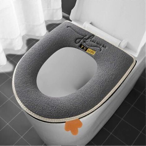 Housse de siège de toilette imperméable en cuir PU avec poignée, chauffe-toilette en fibre douce pour toilettes en forme de U 43x37cm (A) (1/5)