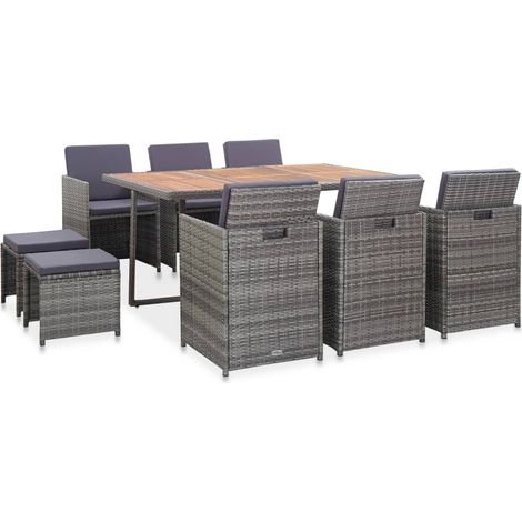 11-tlg. Garten-Essgruppe Poly Rattan Akazienholz Anthrazit (1/5)
