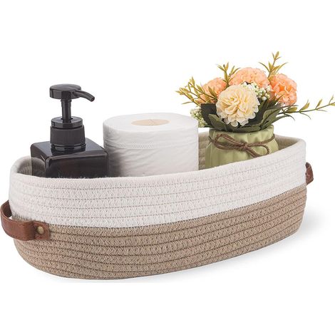 Panier de rangement avec poignées, boîte de rangement de bureau de papier toilette conteneur de stockage multifonctionnelle pour débardeur de toilette (1/5)