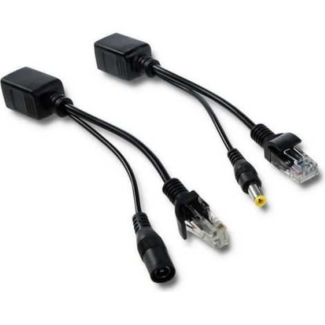 Adaptateur Poe Lan Rj-45 - 10/100 Mbit/s - Entrée Rj-45 Sortie Dc 5,5 × 2,1 Mm - Câble 2 × 17 Cm - Noir - 1 Pièce
