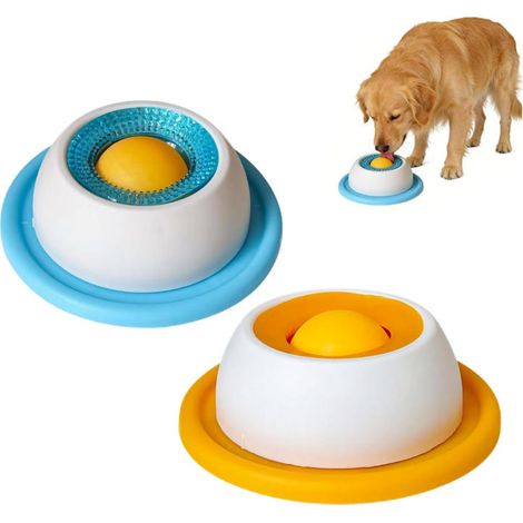 Set di 2 Ciotole per Animali Domestici: Ciotola Blu per Cani e Ciotola Gialla per Gatti, Slow Feeder con Palla Rotante Integrata e Tappetino Antiscivolo (1/5)