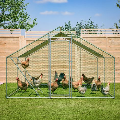 Enclos Poulailler 12 m²,Perchoir et Serrure de Sécurité,Bâche Étanche Anti-UV,Parc Grillagé 3x4m pour poules,lapins et autres petits animaux