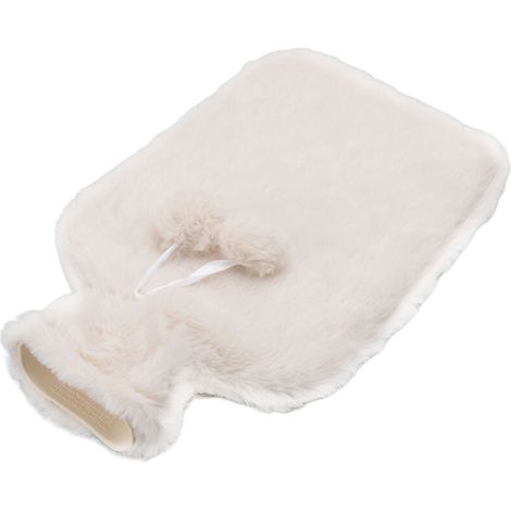 Bouillotte à eau 2000 ml – Housse beige en peluche – Bouillotte douce à injection d’eau (1/5)